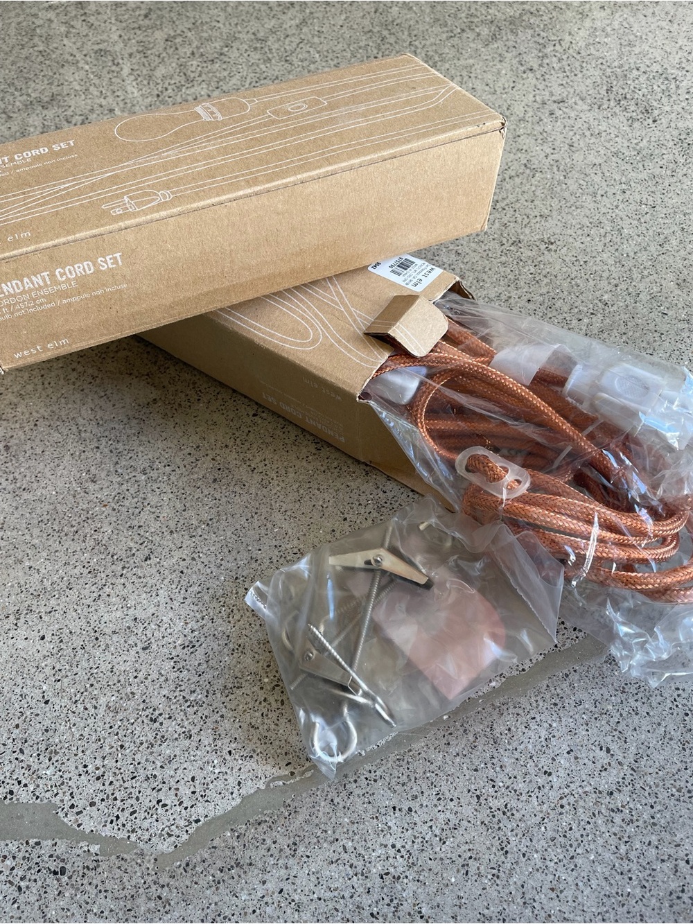 West Elm Copper Braided Fabric Pendant Lamp Cord with White Plug - Picture 3 of 10